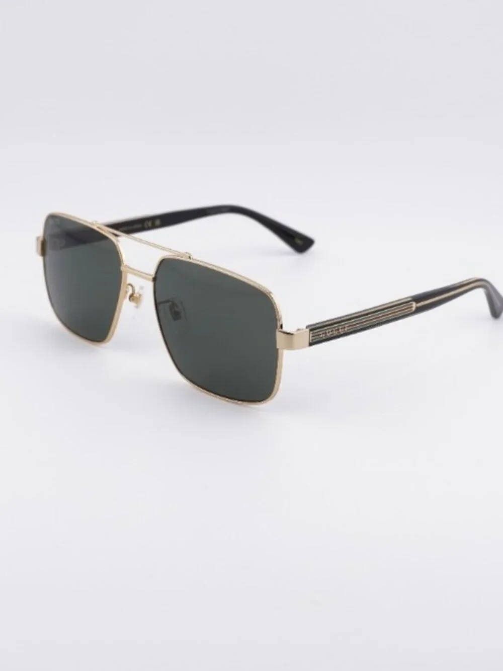 Gucci GG0529S 001 Sunglasses Gold with Black Square Frame, Grey Lenses